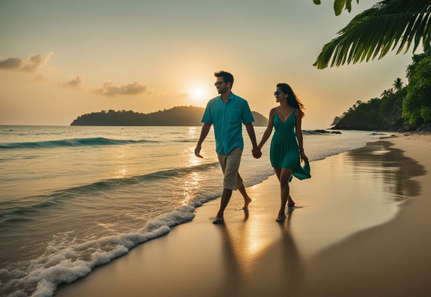 Beachfront villa at golden hour, Andaman