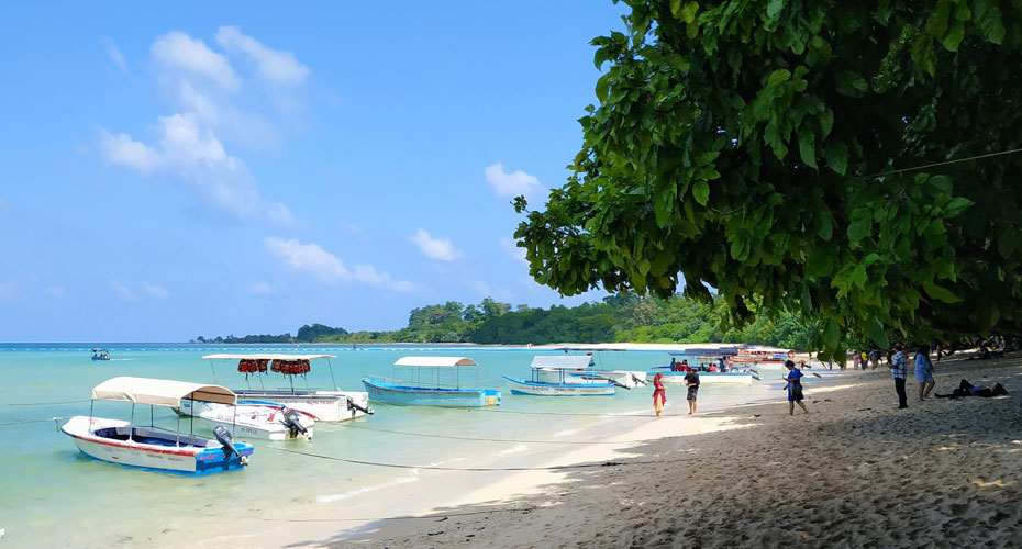 Boats on turquoise water, Neil Island, Andaman